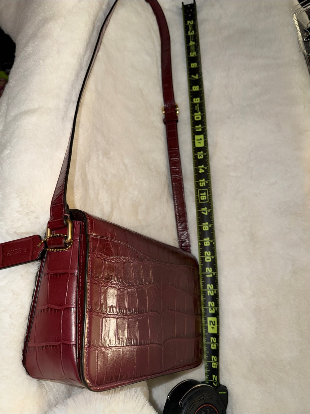 Coach Croc-Embossed Leather Crossbody in Burgundy with Gold Hardware - Picture 5 of 8